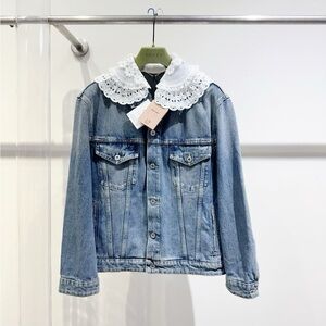 Authentic Miu Miu Blue Denim Jacket with Floral Patch